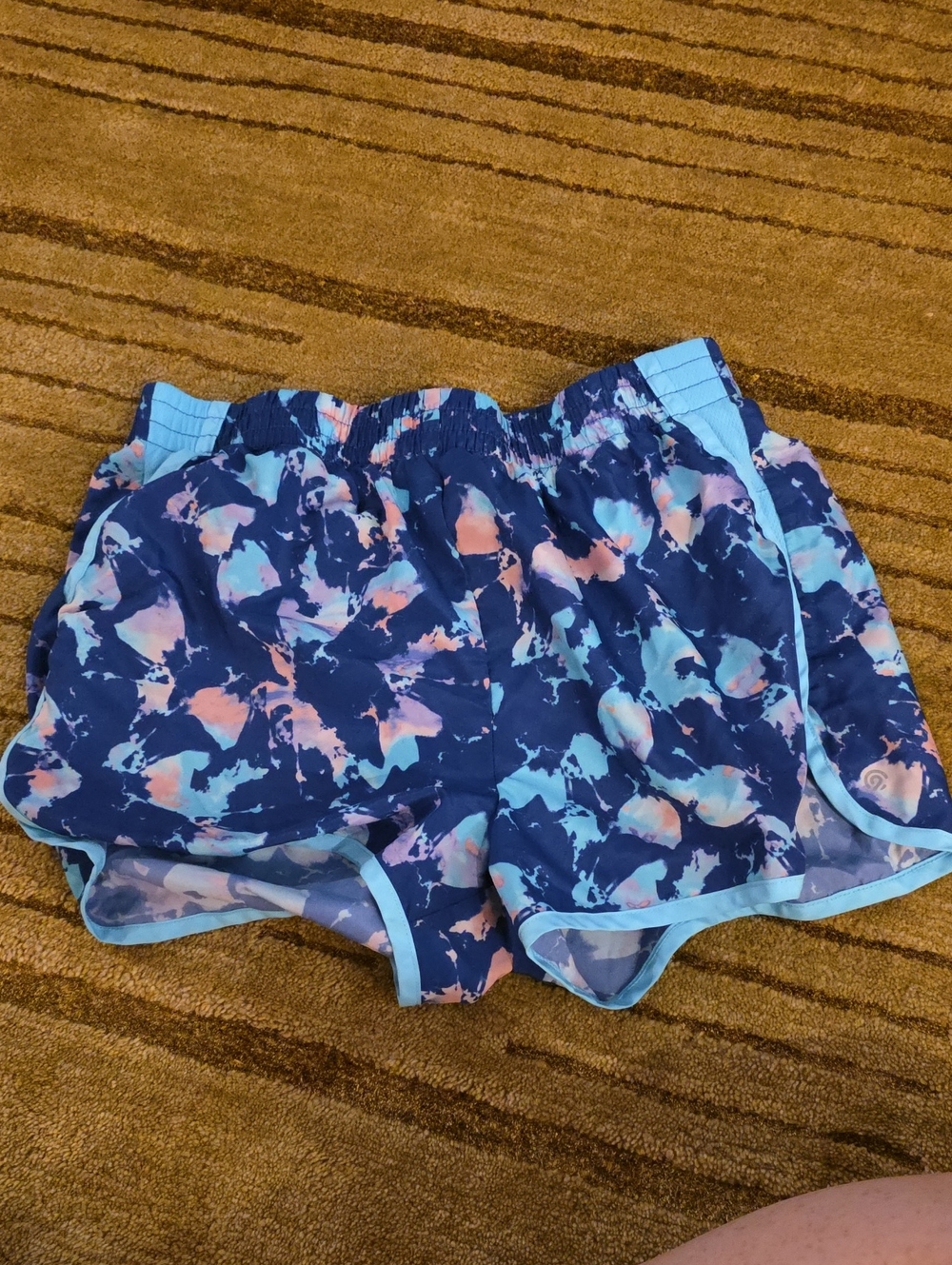 5/25 Girl's Navy Floral Athletic Running Shorts with Light Blue Trim 5/25